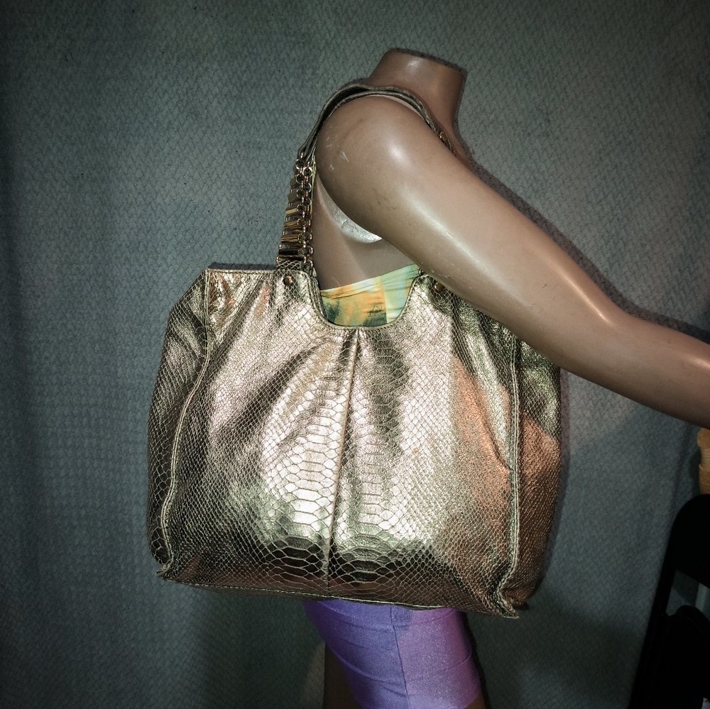 Ted Baker Snake Print Leather Limited Edition Golden Tote Bag. - Picture 2 of 16
